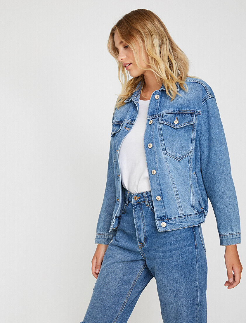 Cep Detaylı Jean Ceket