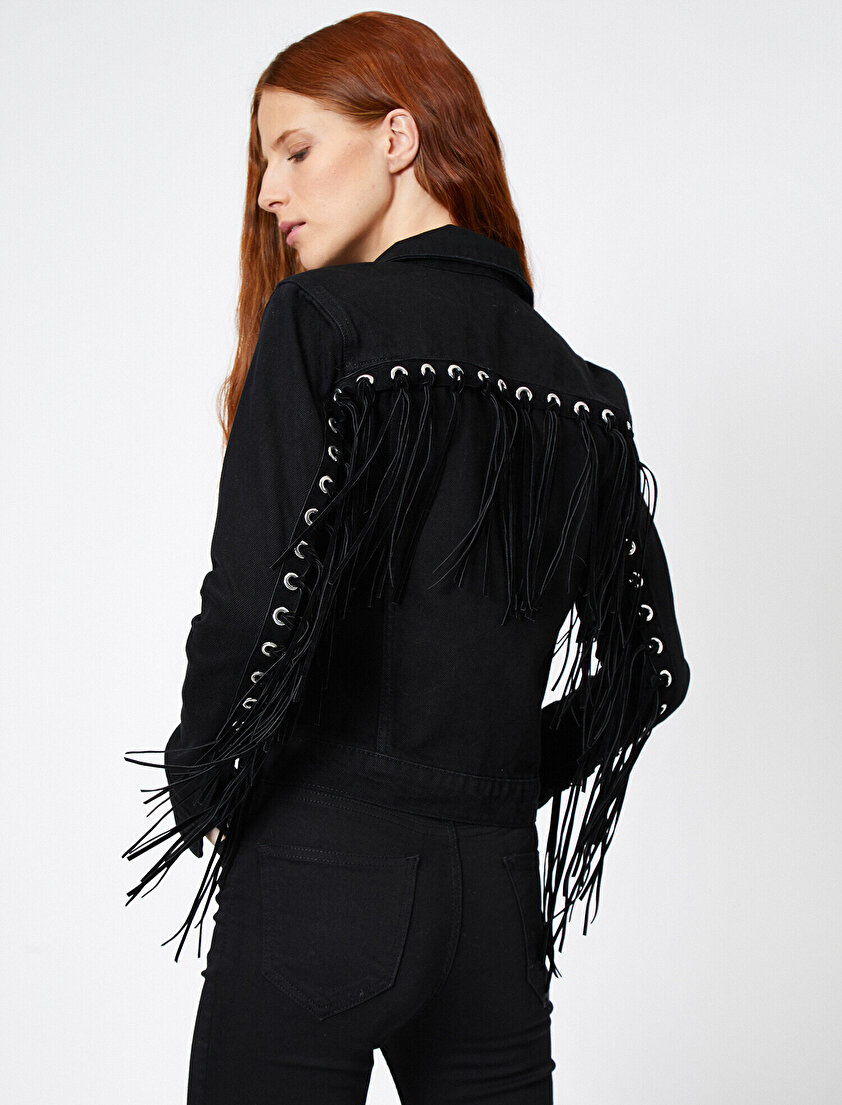 Kuş Gözü Detaylı Jean Ceket