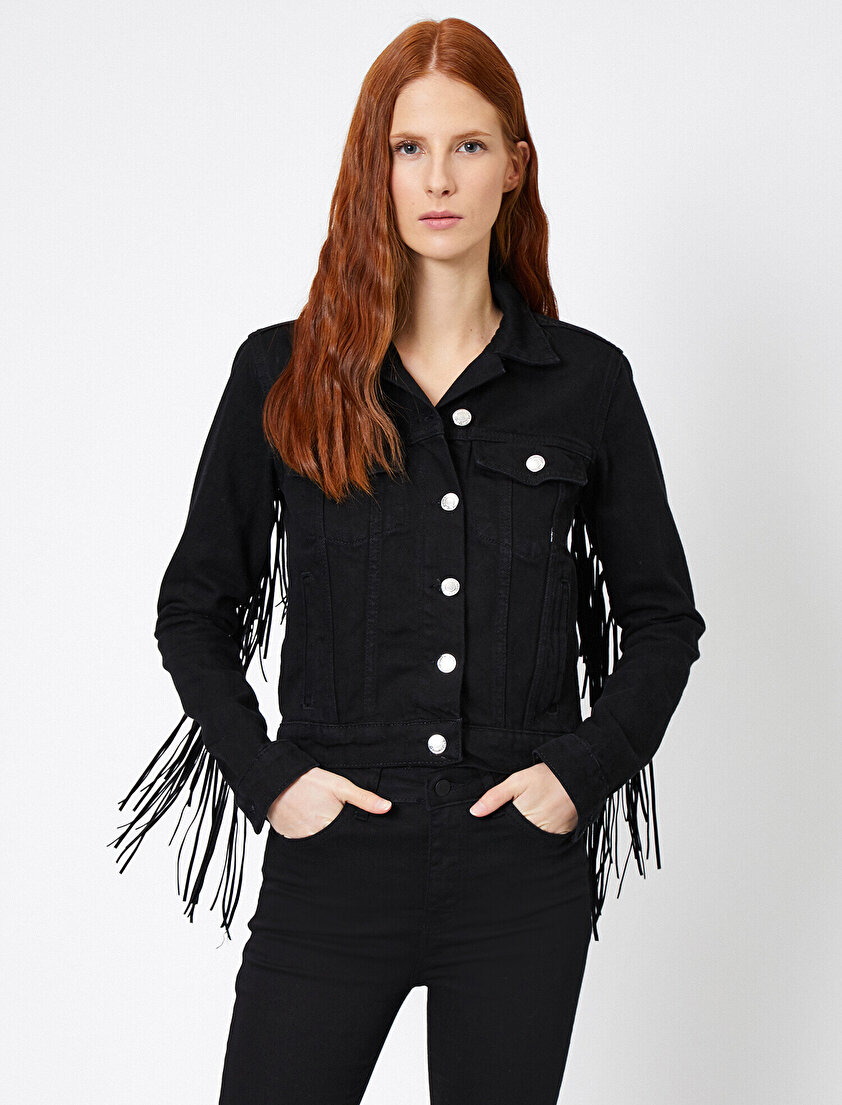 Kuş Gözü Detaylı Jean Ceket