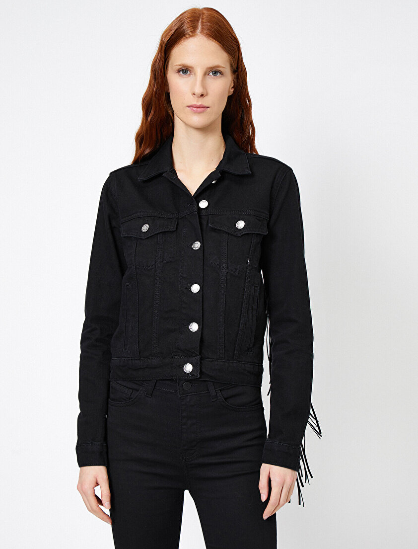 Kuş Gözü Detaylı Jean Ceket