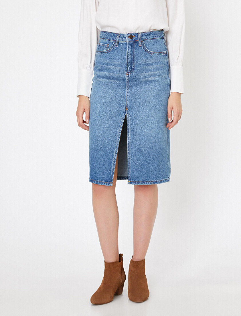 Cep Detaylı Jean Etek