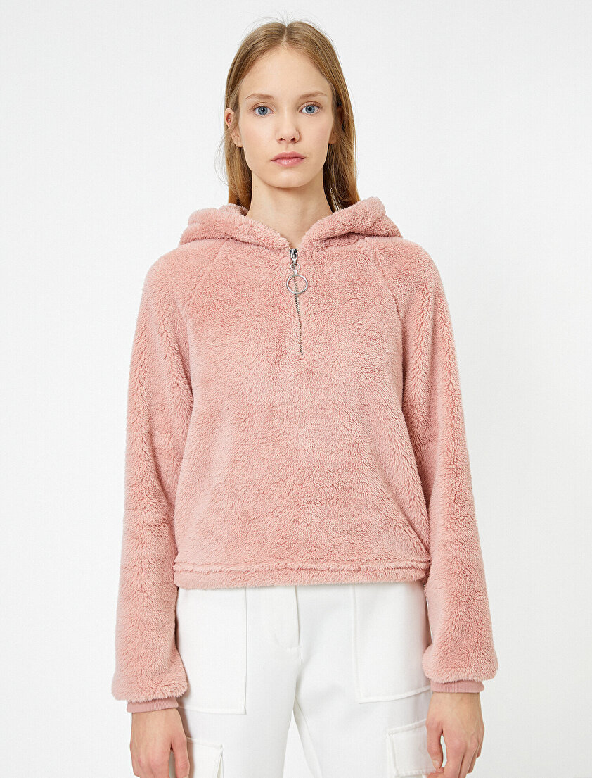 Kapüşonlu Peluş Sweatshirt