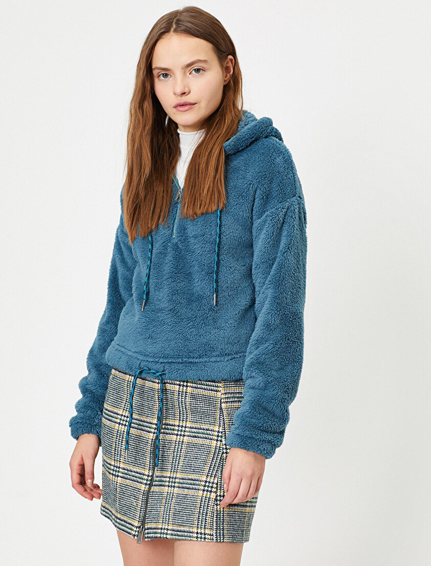 Kapüşonlu Peluş Sweatshirt