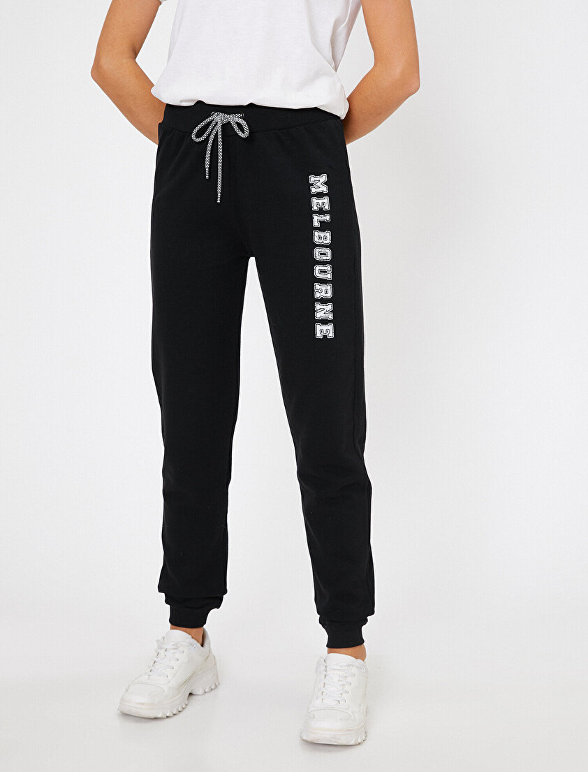 Slogan Baskılı Beli Bağcıklı Eşofman Altı