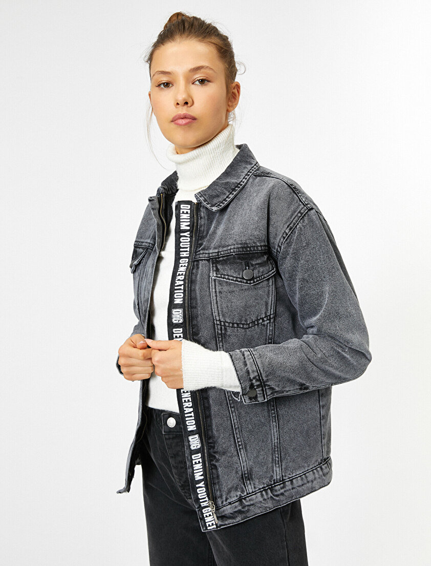 Fermuar Detaylı Jean Ceket