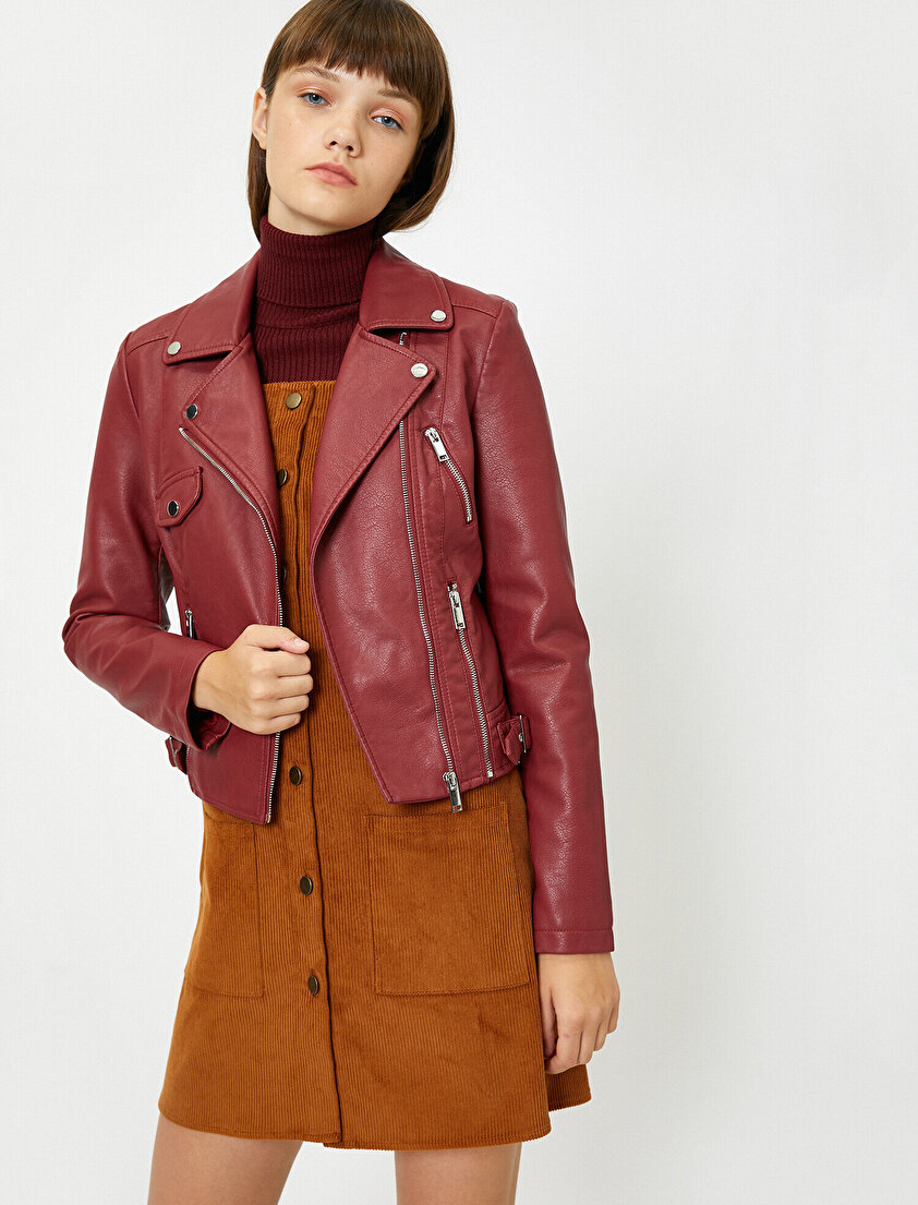 Deri Görünümlü Mont