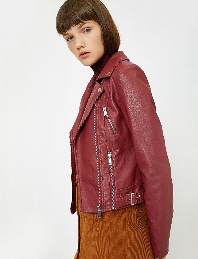 Deri Görünümlü Mont