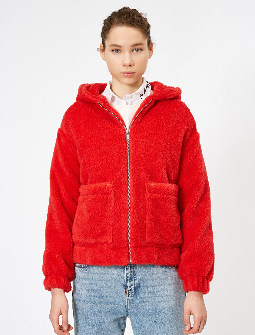 Kapüşonlu Peluş Mont