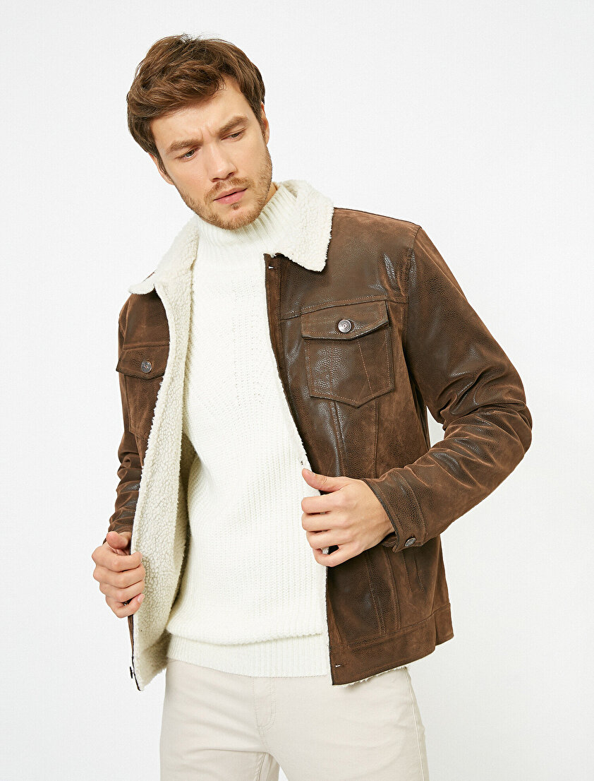 Deri Görünümlü Mont