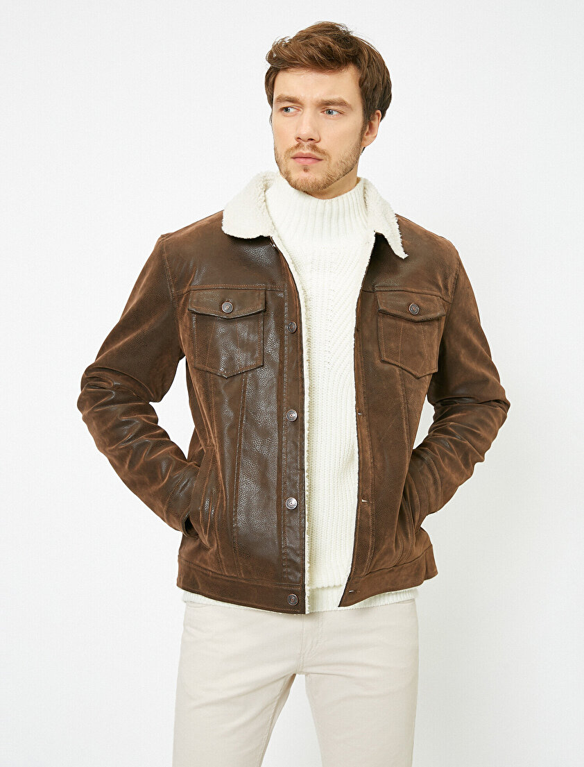 Deri Görünümlü Mont