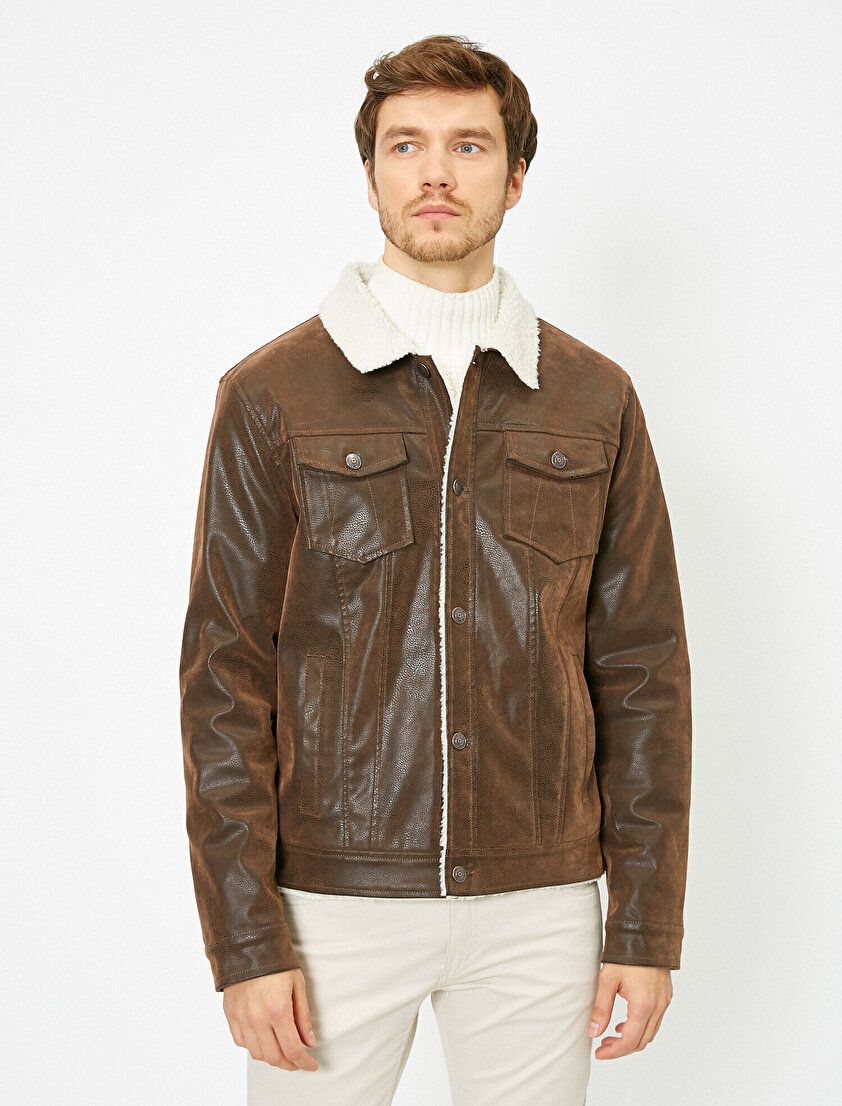 Deri Görünümlü Mont