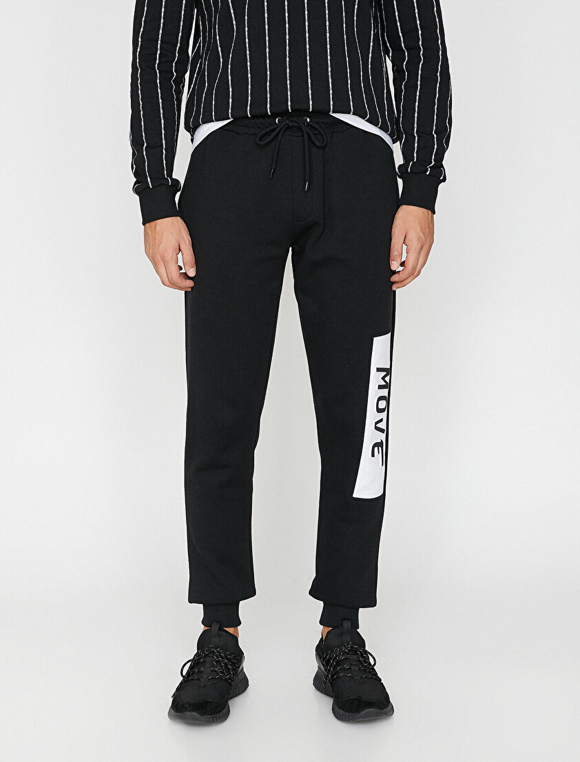 Slogan Baskılı Lastik Paçalı Cepli Jogger Fit Eşofman Altı