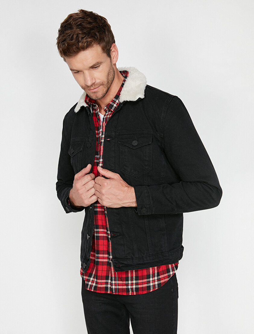 Yakası Suni Kürklü Jean Mont