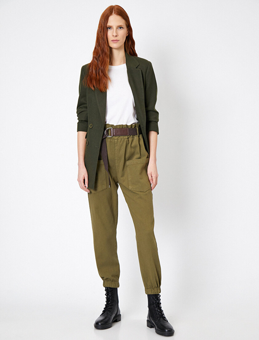 Kemerli Cep Detaylı Lastik Paça Pantolon