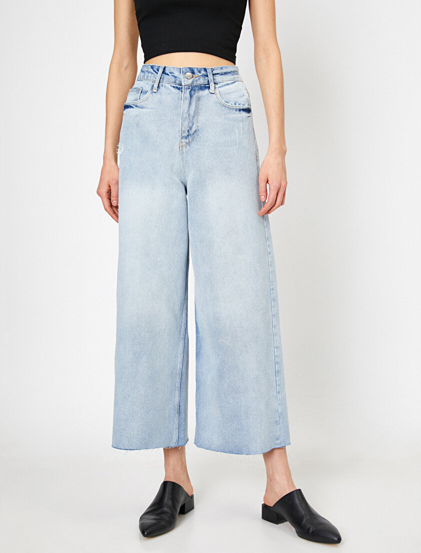 Yüksek Bel Bol Paça Jean Pantolon