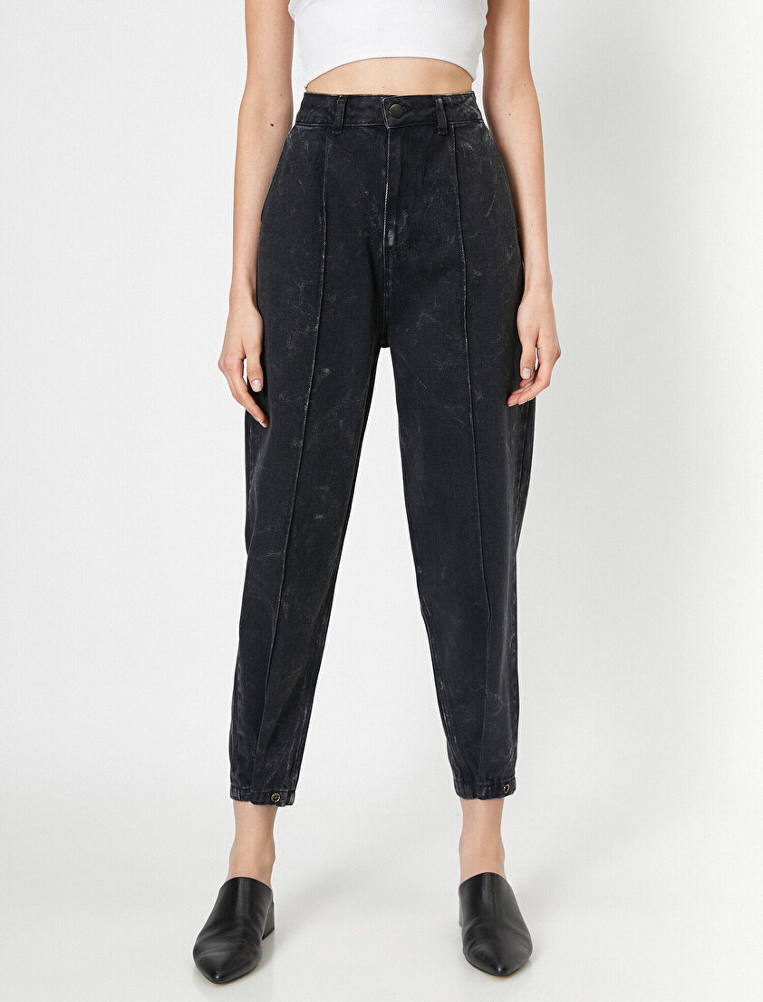 İki Renk Kısa Paça Mom Jean