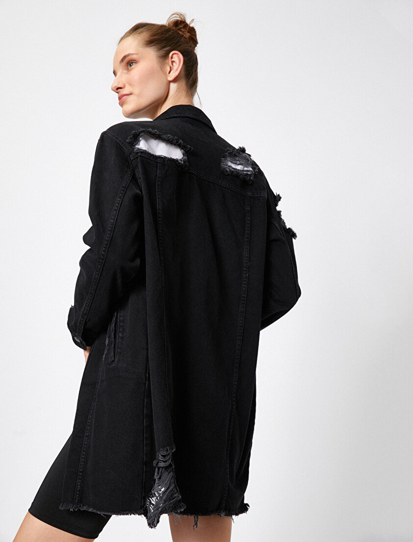  %100 Pamuk Oversize Uzun Sırt Detaylı Kot Ceket