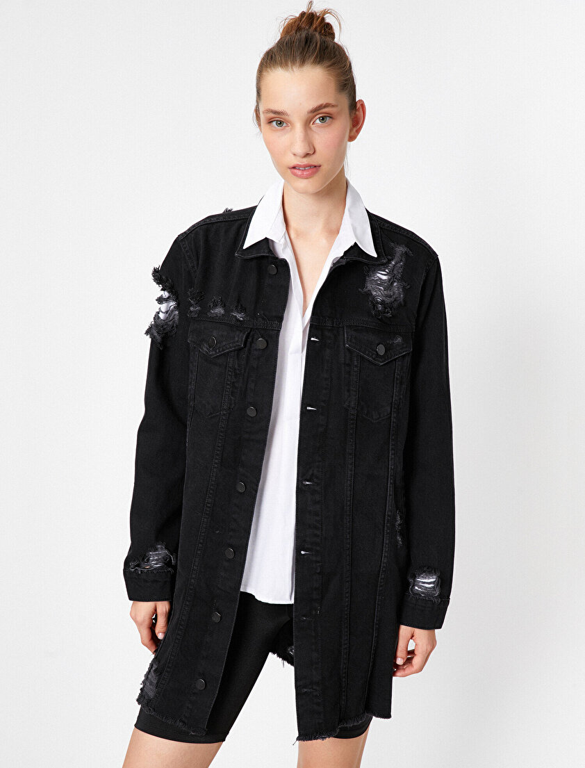  %100 Pamuk Oversize Uzun Sırt Detaylı Kot Ceket