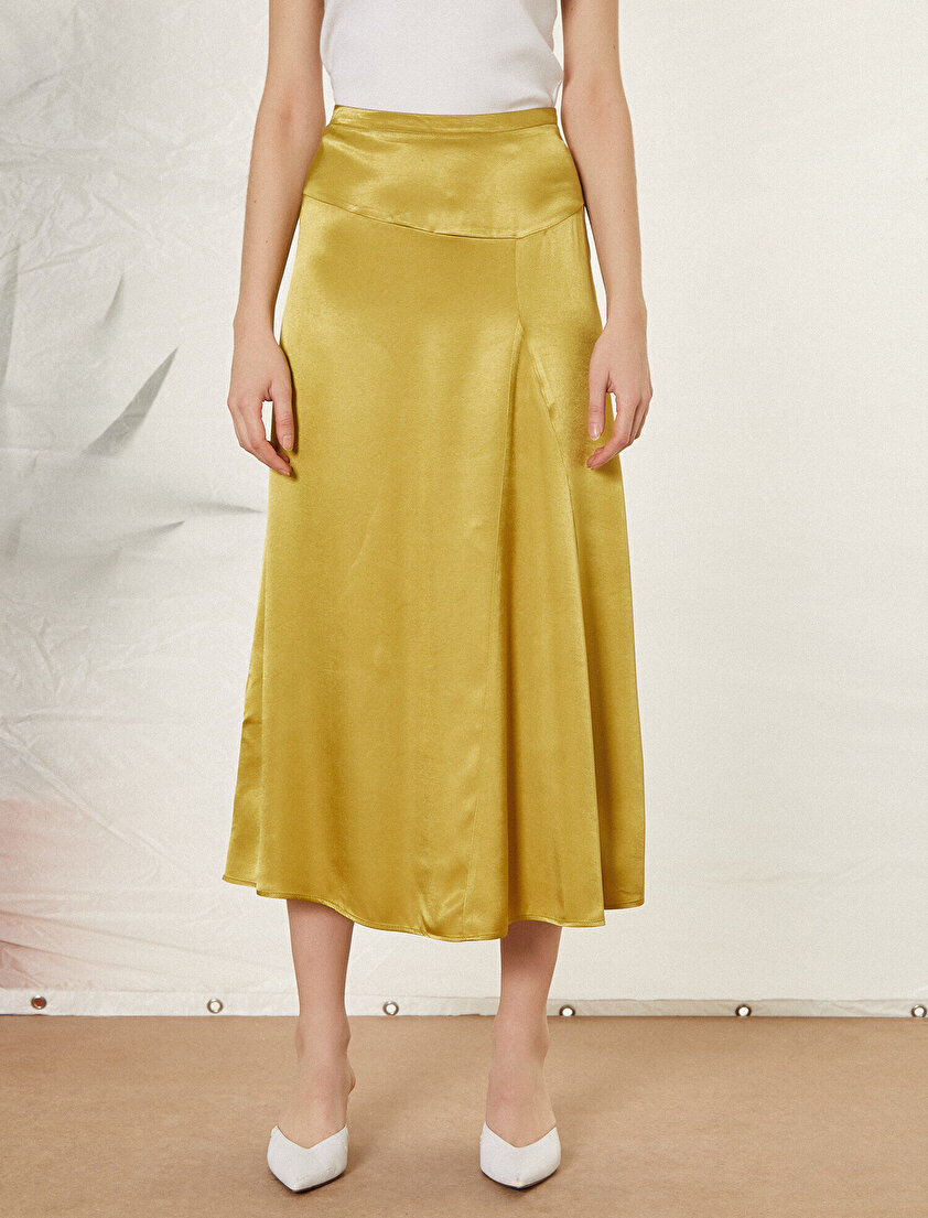 Bel Dikiş Detaylı Midi Boy Etek