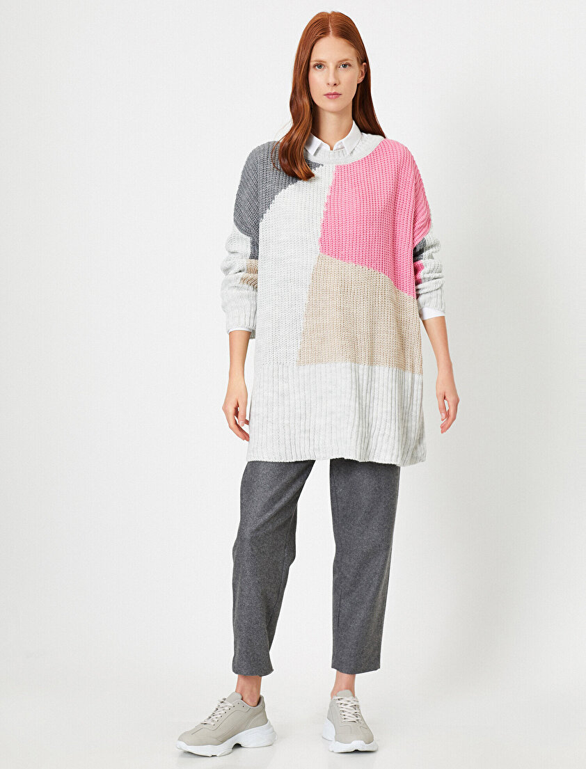 Çok Renkli Bisiklet Yaka Triko Kazak