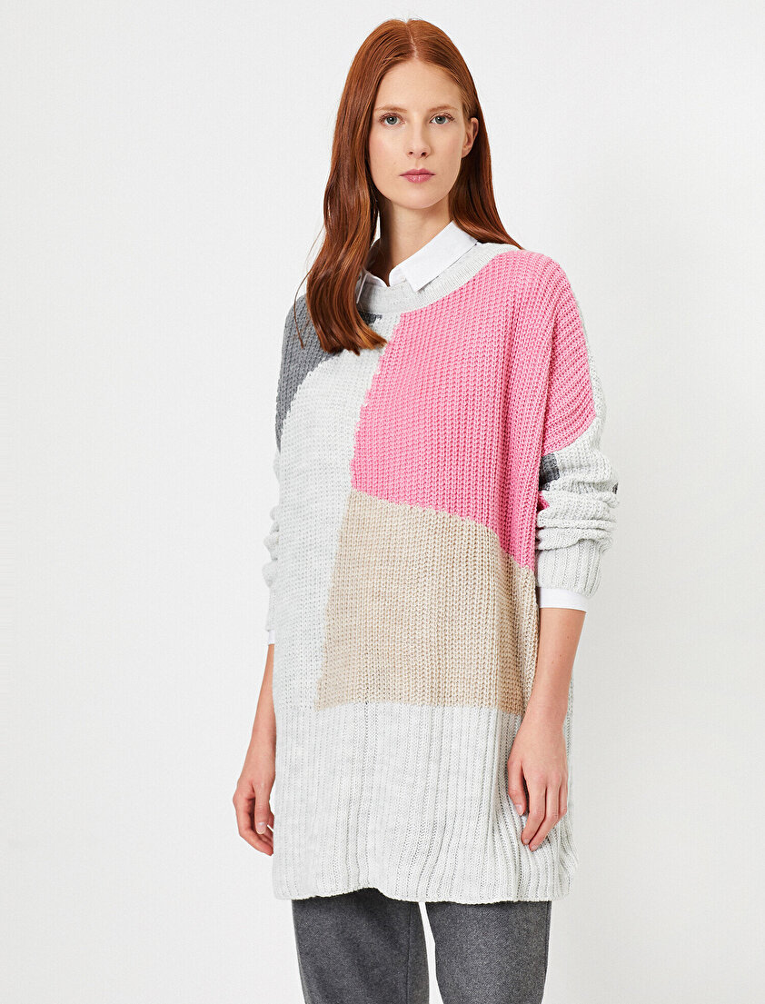 Çok Renkli Bisiklet Yaka Triko Kazak