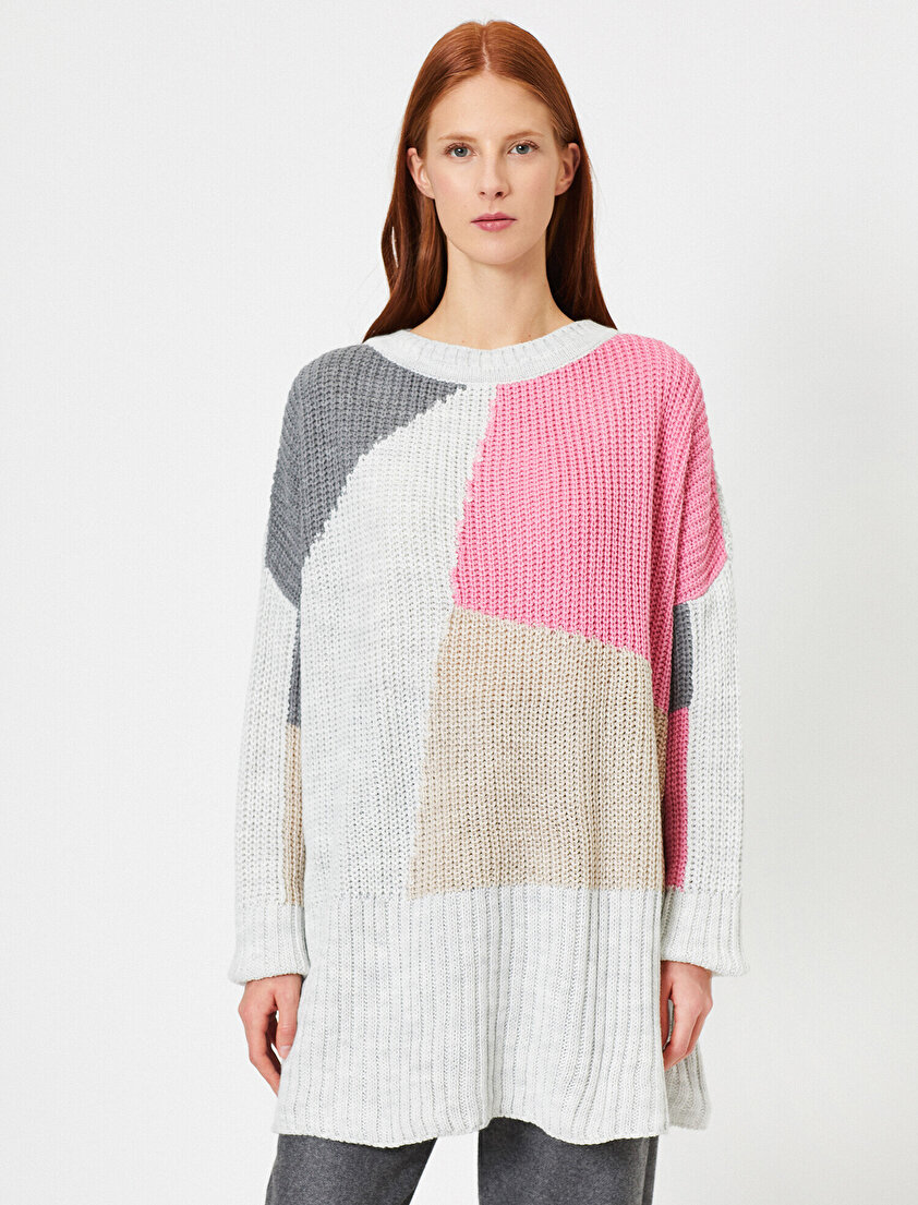 Çok Renkli Bisiklet Yaka Triko Kazak