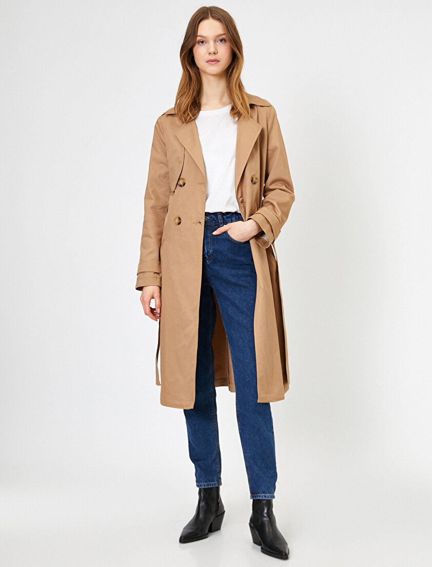 Kemer Detaylı Cepli Trençkot