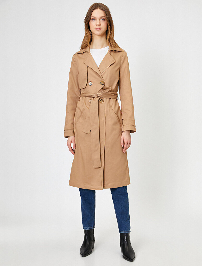 Kemer Detaylı Cepli Trençkot