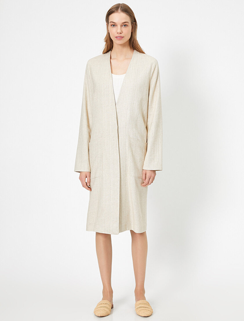 Keten Karışımlı V Yaka Trençkot