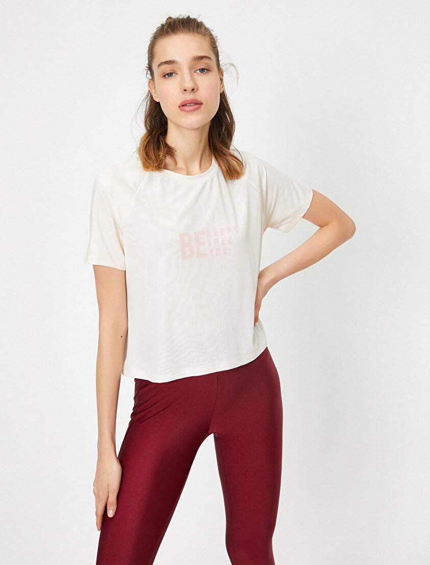 Kısa Kollu Yazılı Baskılı Bisiklet Yaka Tişört