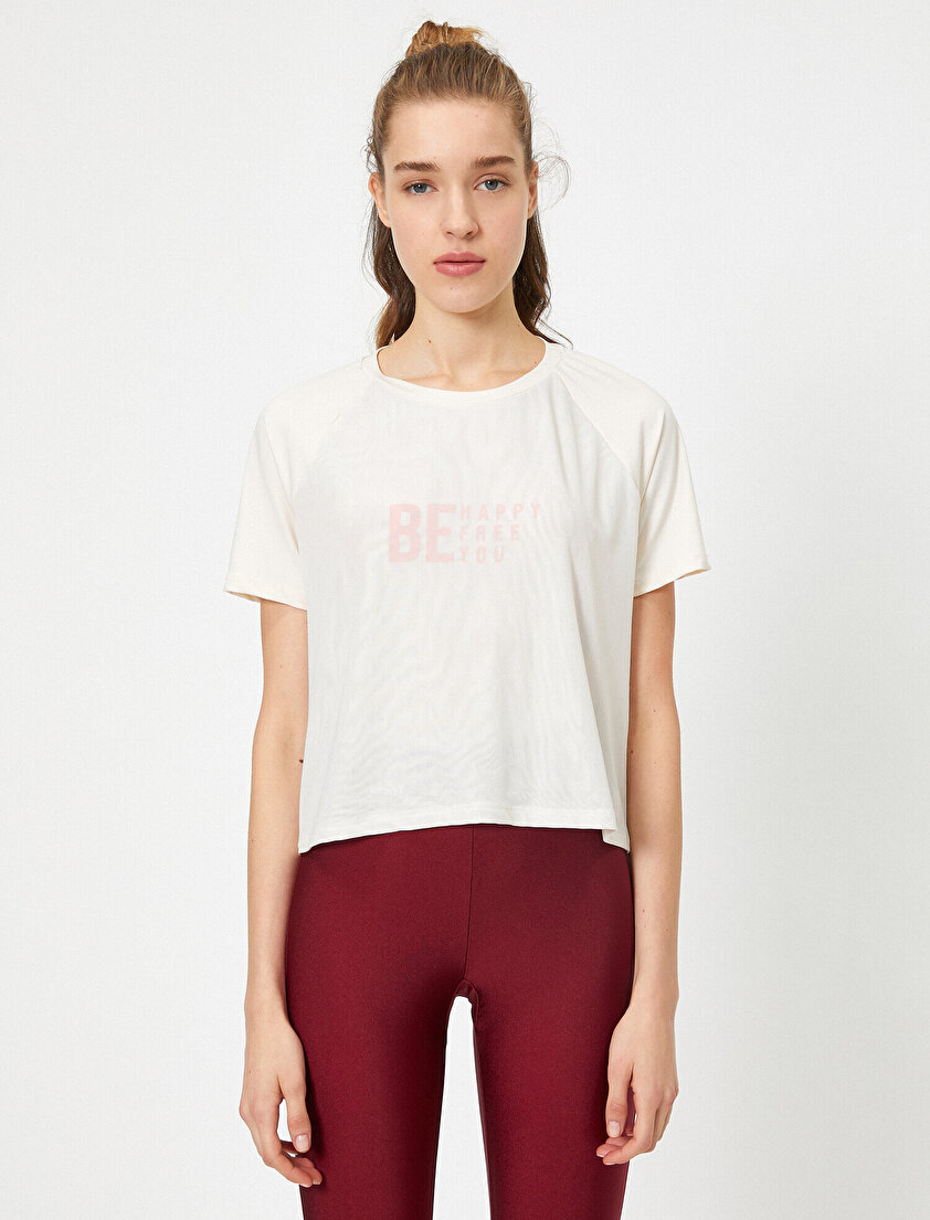 Kısa Kollu Yazılı Baskılı Bisiklet Yaka Tişört