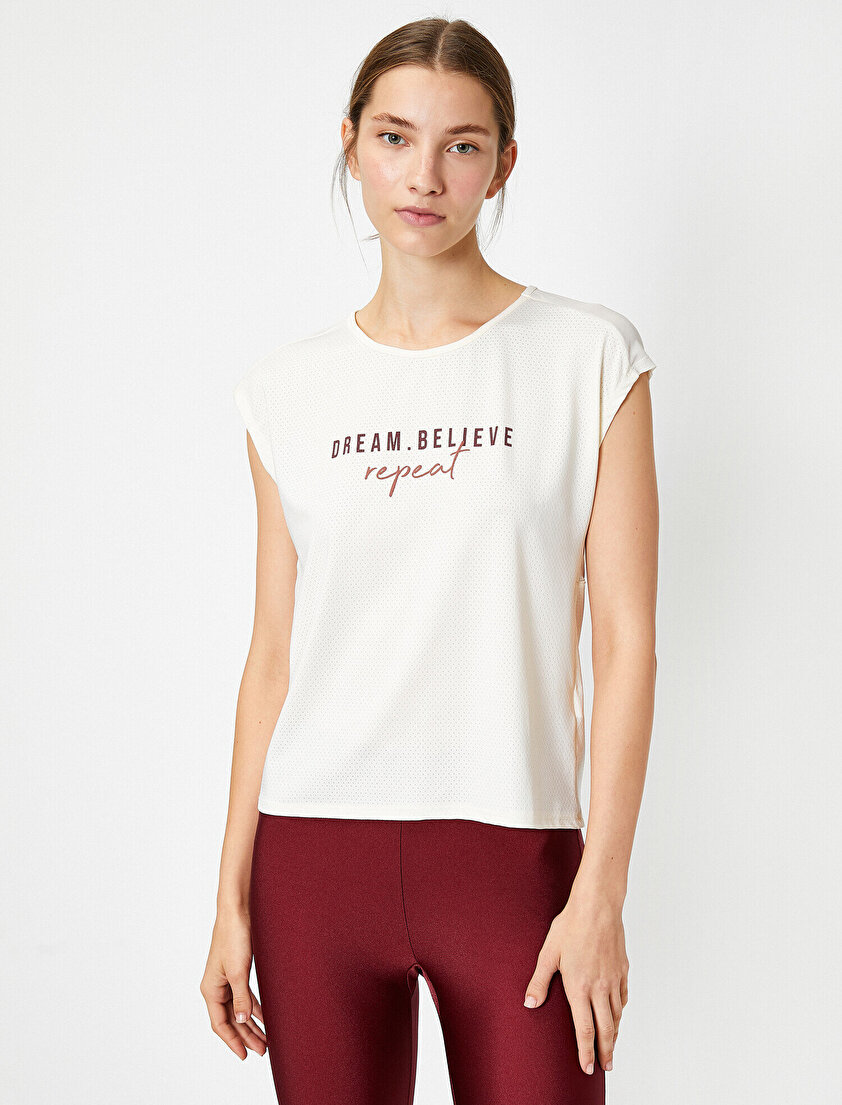 Bisiklet Yaka Kısa Kollu Yazılı Baskılı Tişört