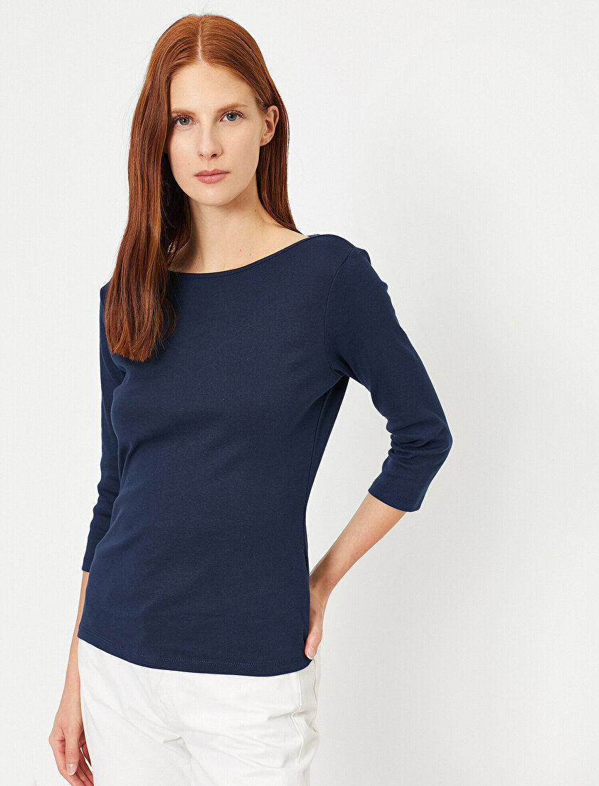 Kayık Yaka Uzun Kollu Basic Tişört