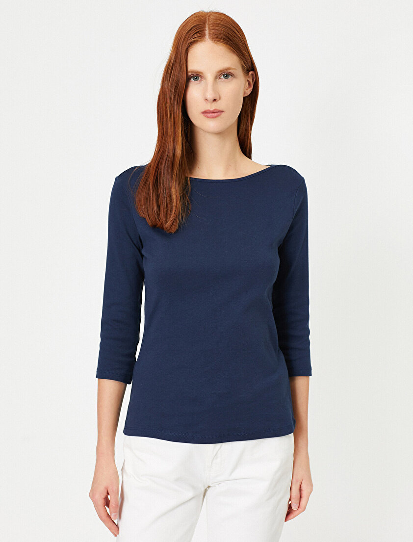 Kayık Yaka Uzun Kollu Basic Tişört