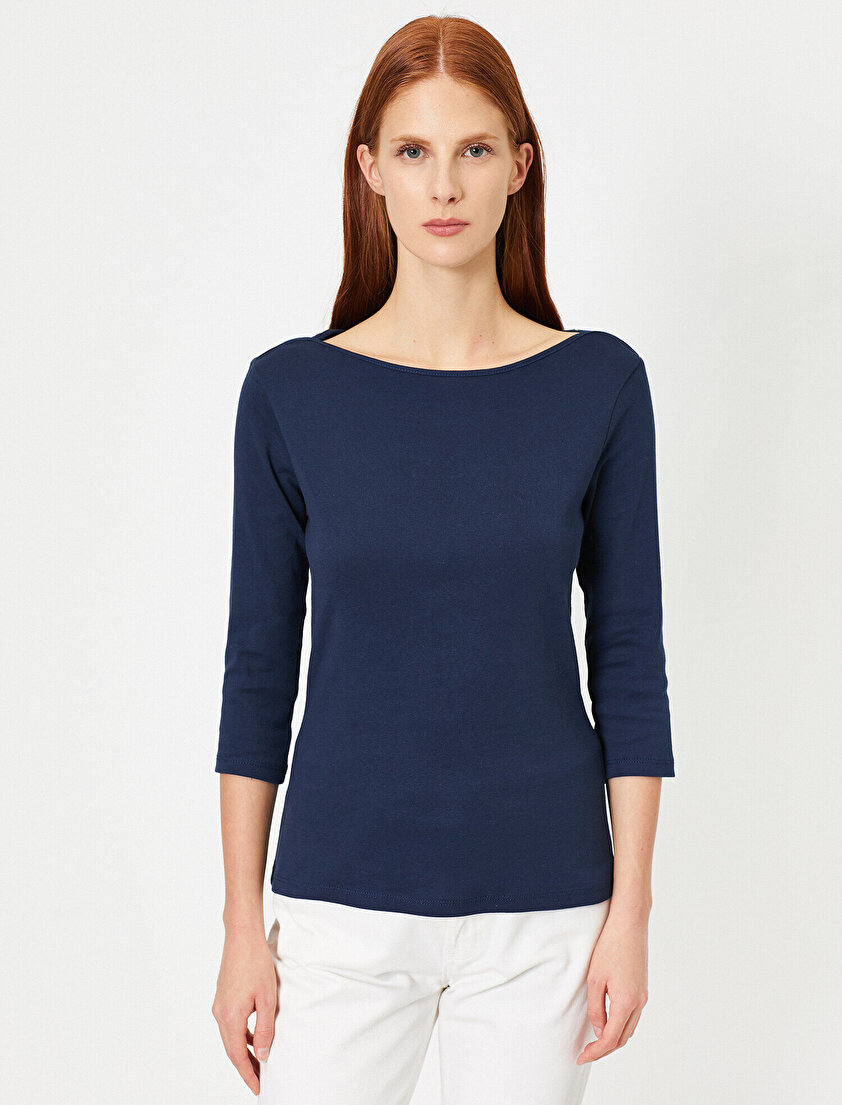 Kayık Yaka Uzun Kollu Basic Tişört