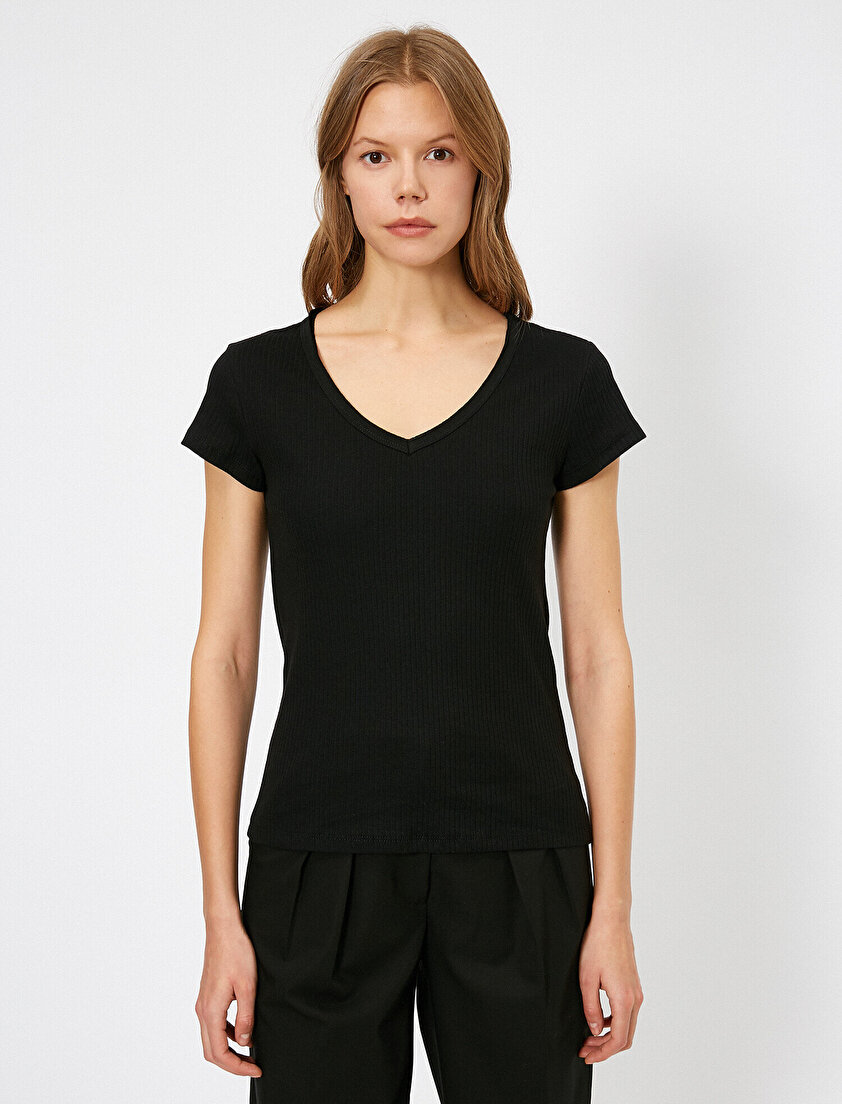 V Yaka Ribana Tişört