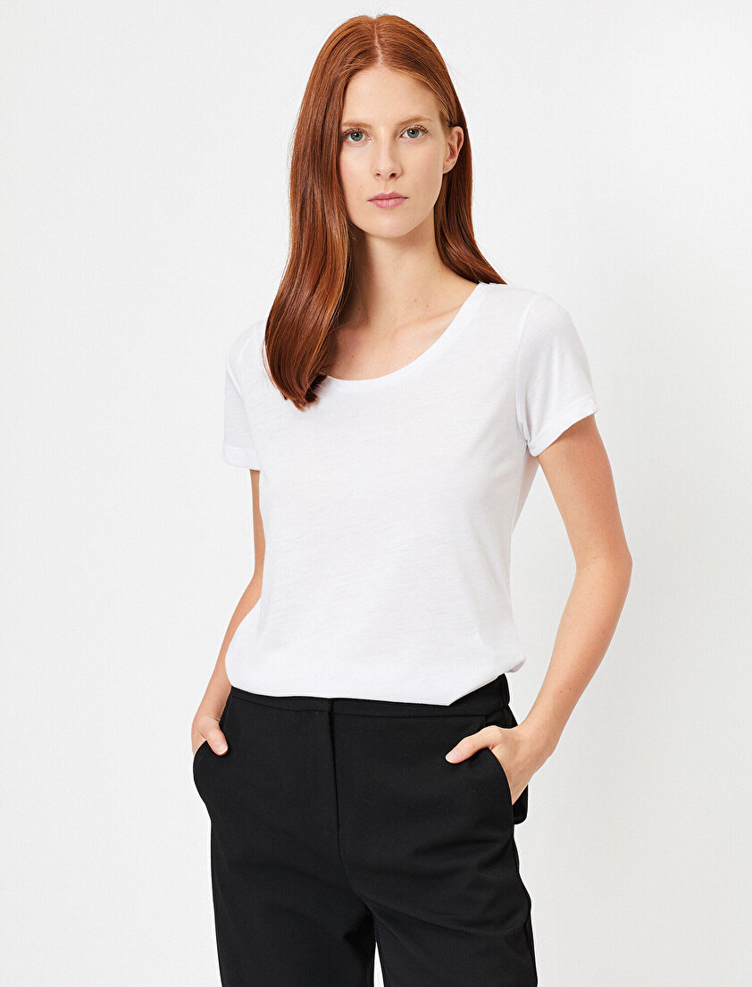 Oyuk Yaka Standart Kalıp Basic Tişört