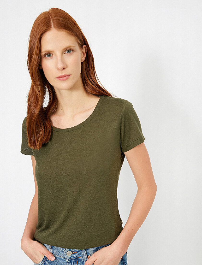 Oyuk Yaka Standart Kalıp Basic Tişört