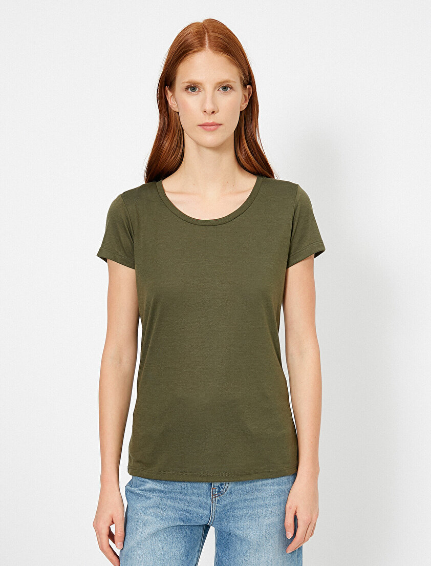 Oyuk Yaka Standart Kalıp Basic Tişört