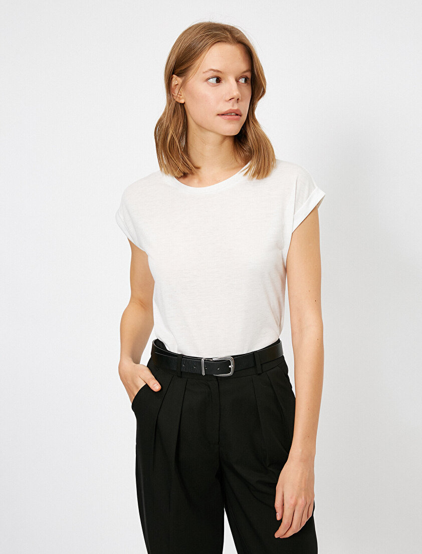 Bisiklet Yaka Simli Kumaşlı Tişört