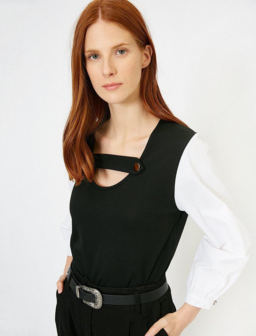 Yaka Detaylı Uzun Kollu Tişört