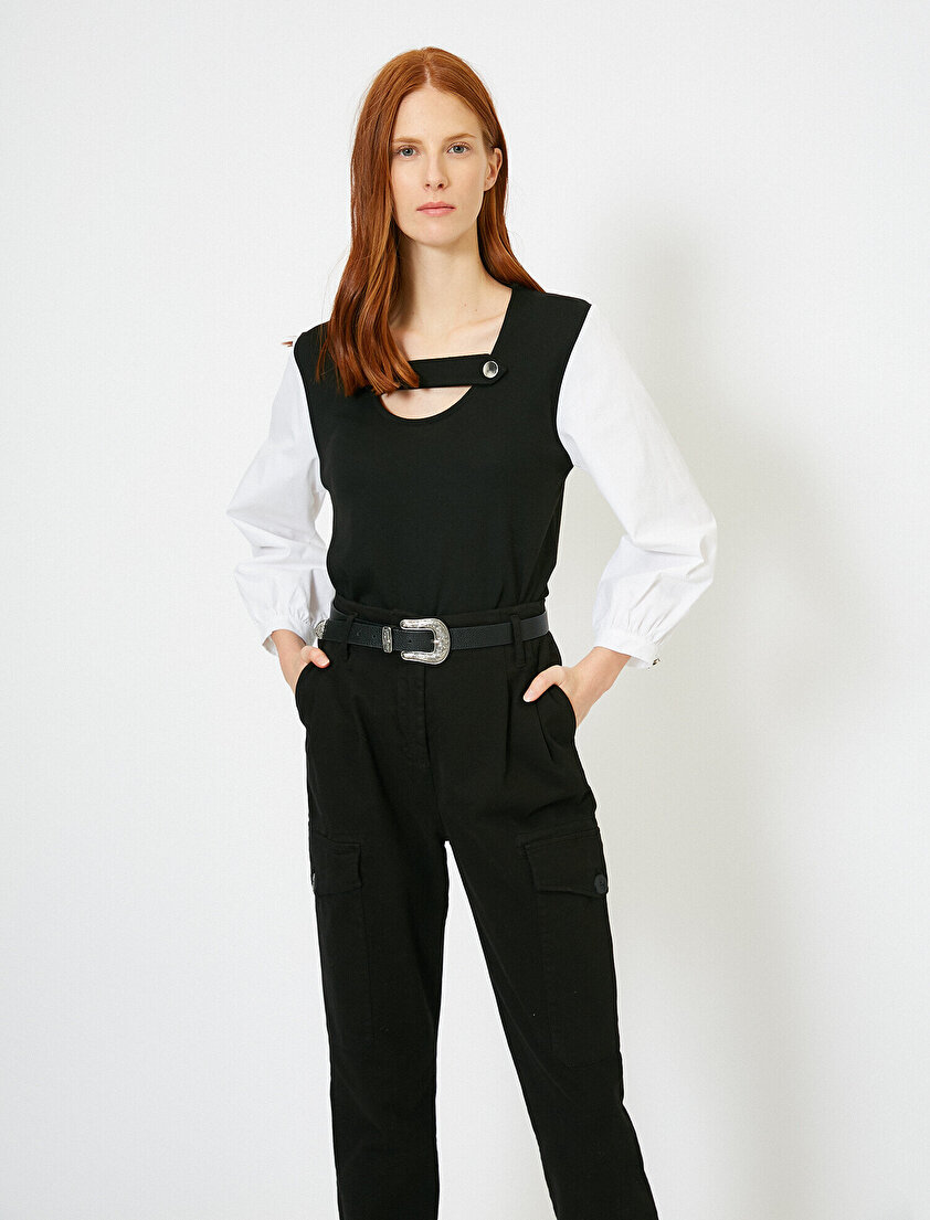 Yaka Detaylı Uzun Kollu Tişört