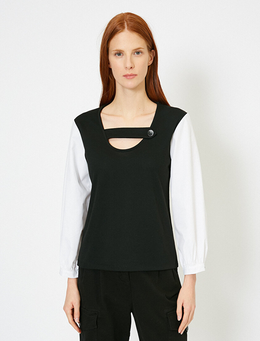 Yaka Detaylı Uzun Kollu Tişört