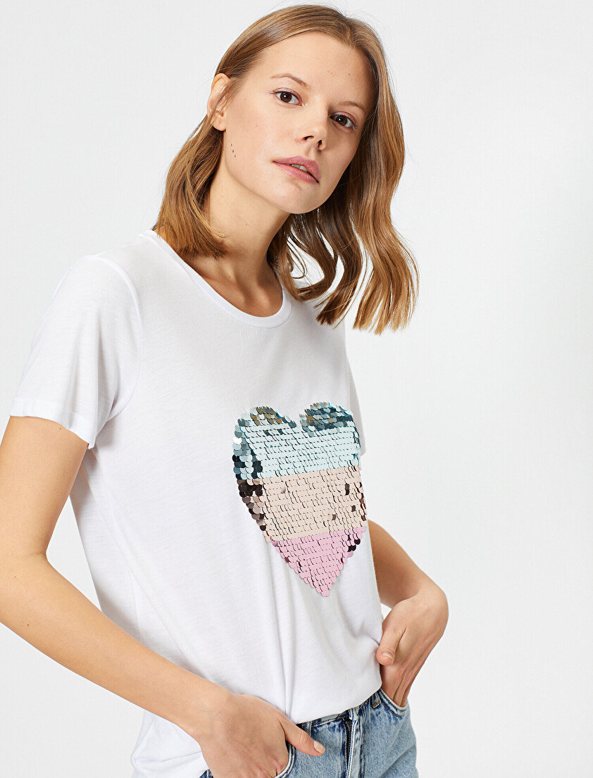 Pul Payet Baskılı Bisiklet Yaka Tişört