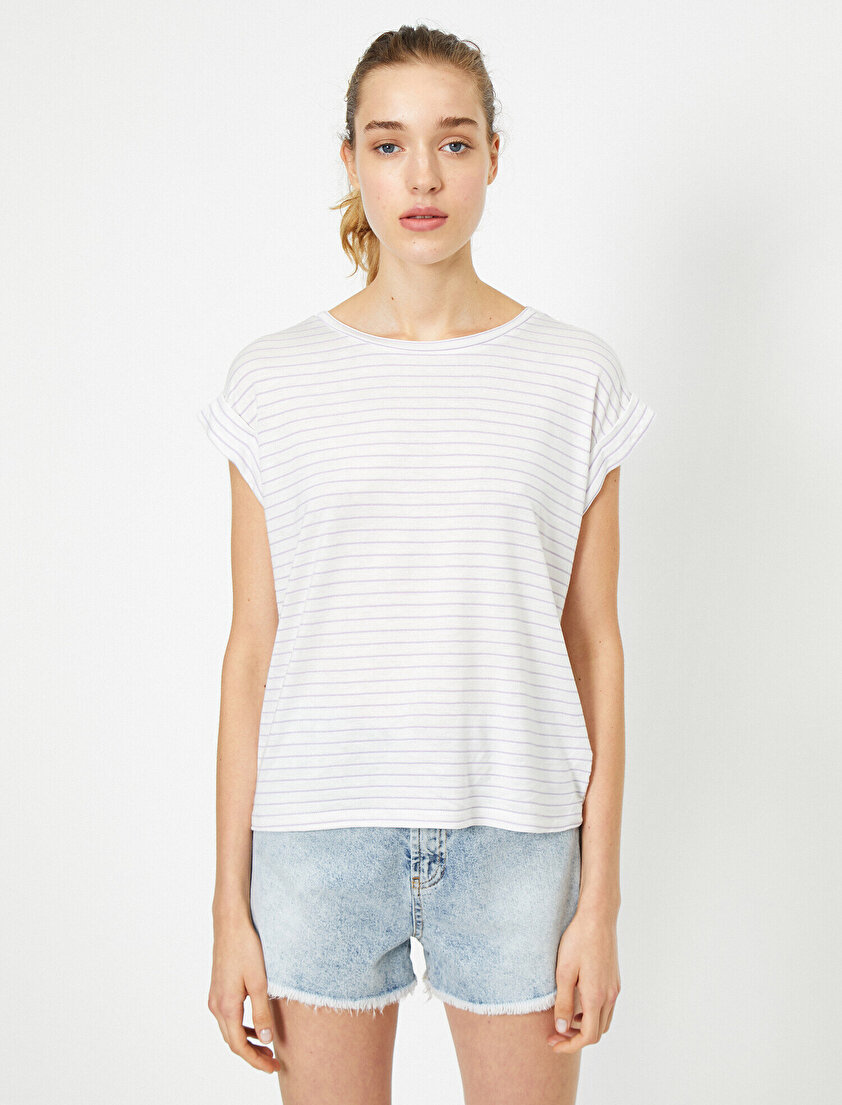 Bisiklet Yaka Kısa Kollu Çizgili Antibakteriyel Tişört