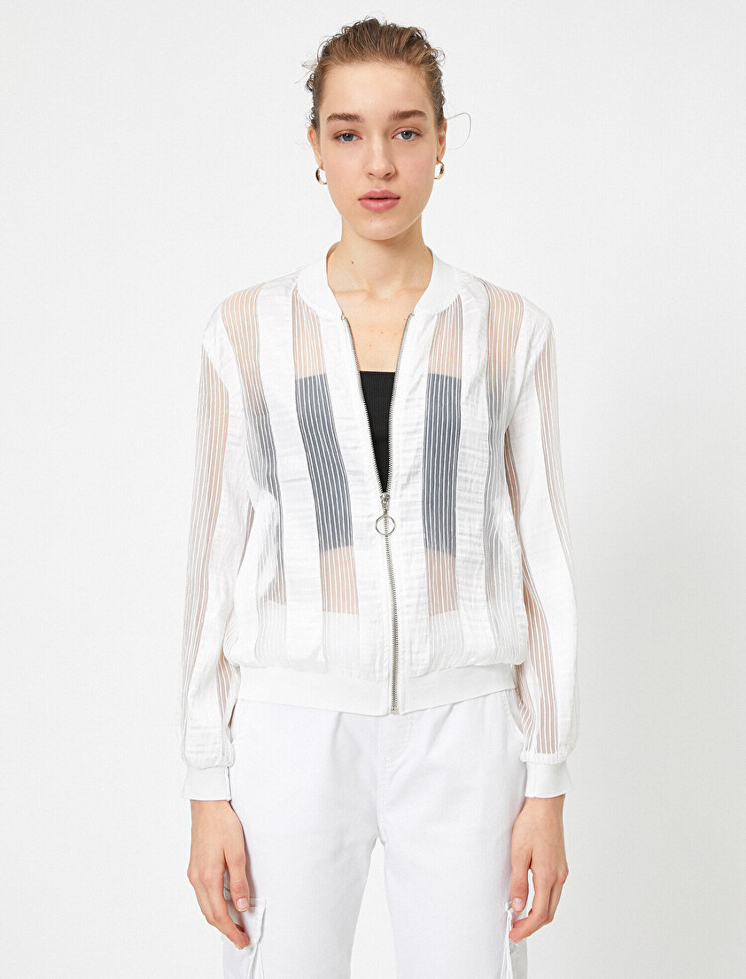 Transparan Detaylı Fermuarlı Bomber Yaka Ceket