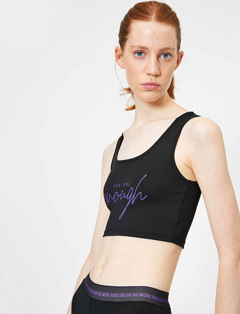 Slogan Baskılı Sırt Detaylı Spor Sütyeni