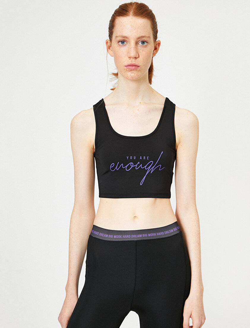 Slogan Baskılı Sırt Detaylı Spor Sütyeni