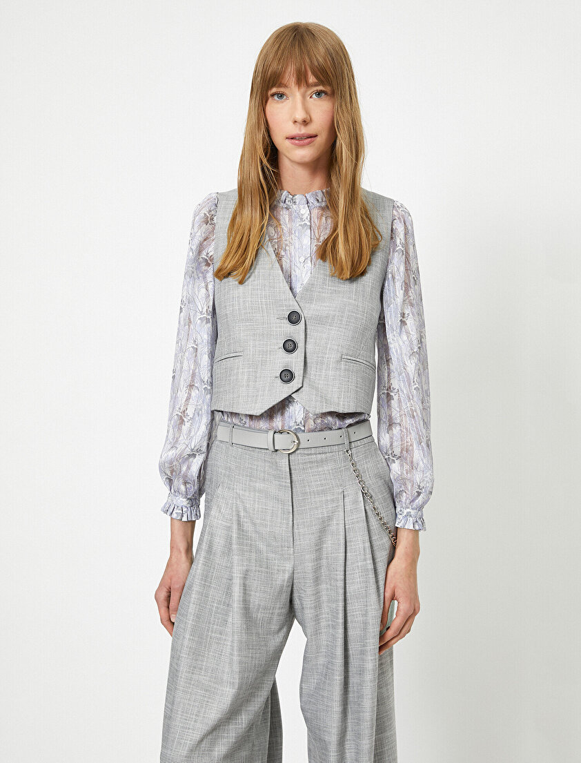 V Yaka  Düğme Detaylı Yelek