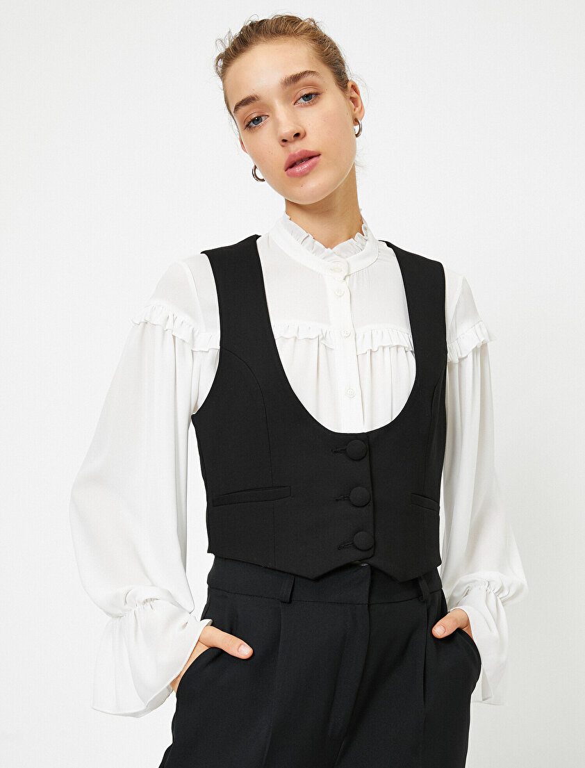 Düğmeli Cep Detaylı Yelek